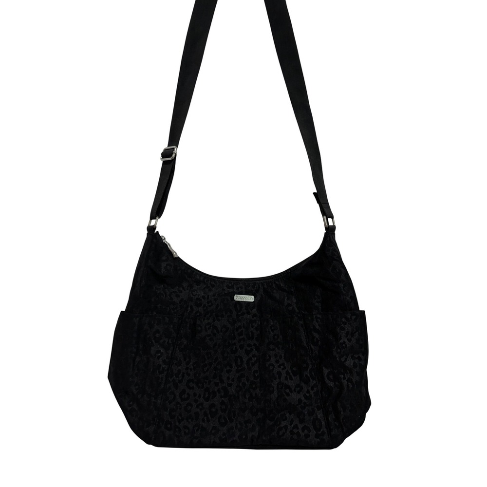 Baggallini Black Leopard Print Nylon‎ Hobo Crossbody Bag Adjustable Strap Travel